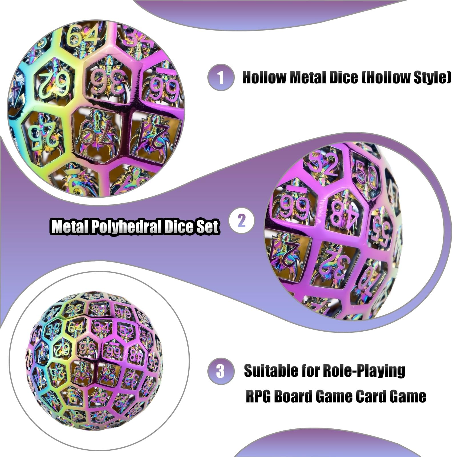 Juego de Dados D&D de Metal Calado Coloreado, Dados Poliédricos, Compatible con Juegos de rol, Juegos de Mesa Y Cartas RPG