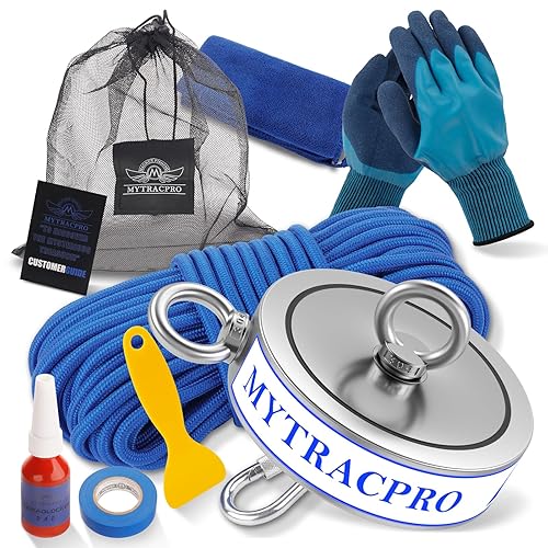Miniatura 37 de Kit de pesca con imán, imanes de pesca de 600 libras con cuerda de nailon de 65 pies, imán de neodimio de una sola cara para recuperar en Rive Azul