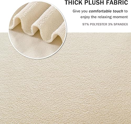 Miniatura 2 de NICEEC Funda para sofá biplaza, 1 pieza, de felpa, cálida, beige, amarilla, elástica, esponjosa, para sala de estar, fácil ajuste, lavable, suave,