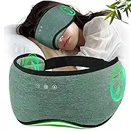 Sleep Headphones with Bluetooth 5.4 Sleep Mask, Bamboo Cotton Music Wireless Bluetooth Eye Mask for Sleeping, Earphones HD Speaker Microphone for Travel, Gifts for Men Women, Green