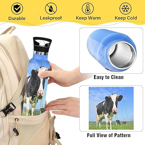 Miniatura 4 de Kids Water Bottle for School 20 Oz Bottle for Boys Girls, BPA-Free, Black White Cow Eating Grass Meadow Blue