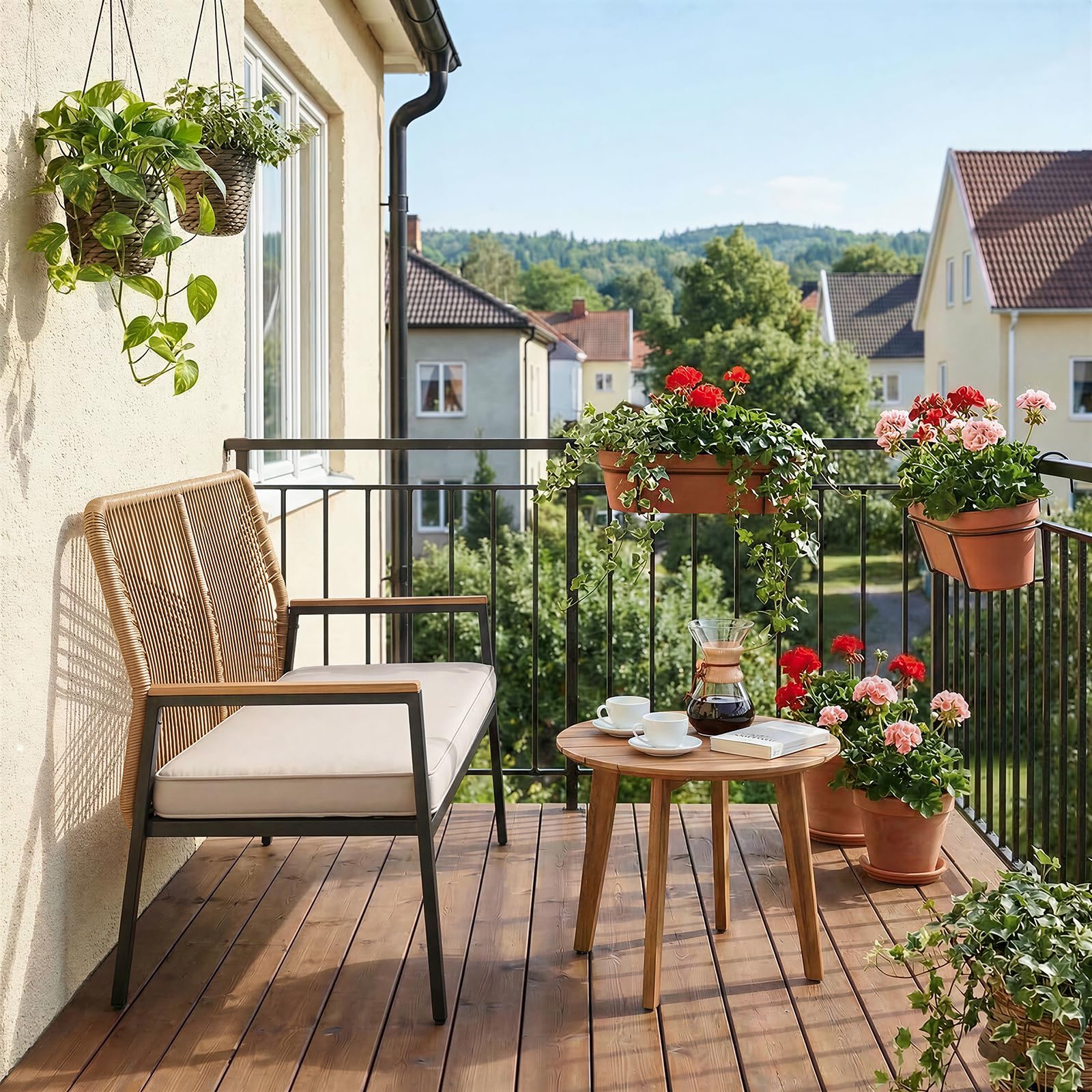 LIFERUN Gartensofa Rattan, 2-Sitzer Rattansofa Polyrattan, Sitzbank Outdoor, Gartenmöbel Metall und Rattan, Wetterfest, WPC Armrest, 64x115x94cm, Balkon Bank für Terrasse,Garten und Veranda, Beige