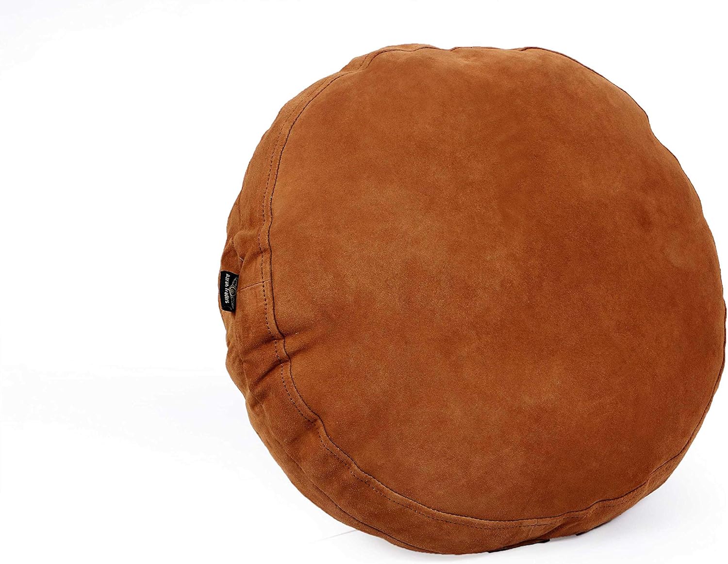 D DOLLY LAMB Lambskin Round Leather Pillow Cover - Sofa Cushion Case - Decorative Circular Cushion Throw Covers for Living Room & Bedroom - Camel Diameter 16 Inch