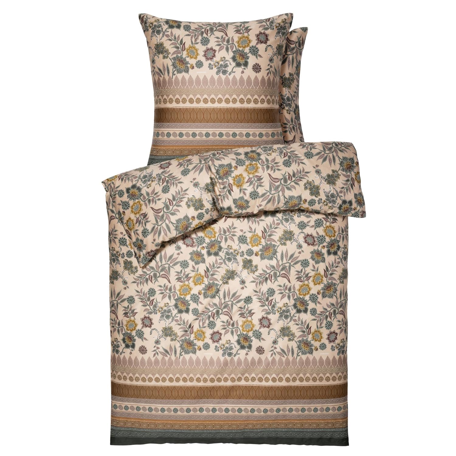 Bassetti Bettwäsche 135x200 cm, Mako Satin, 100% mercerisierte Baumwolle, Varigotti V1, grün, edel glänzend, atmungsaktiv, Reißverschluss