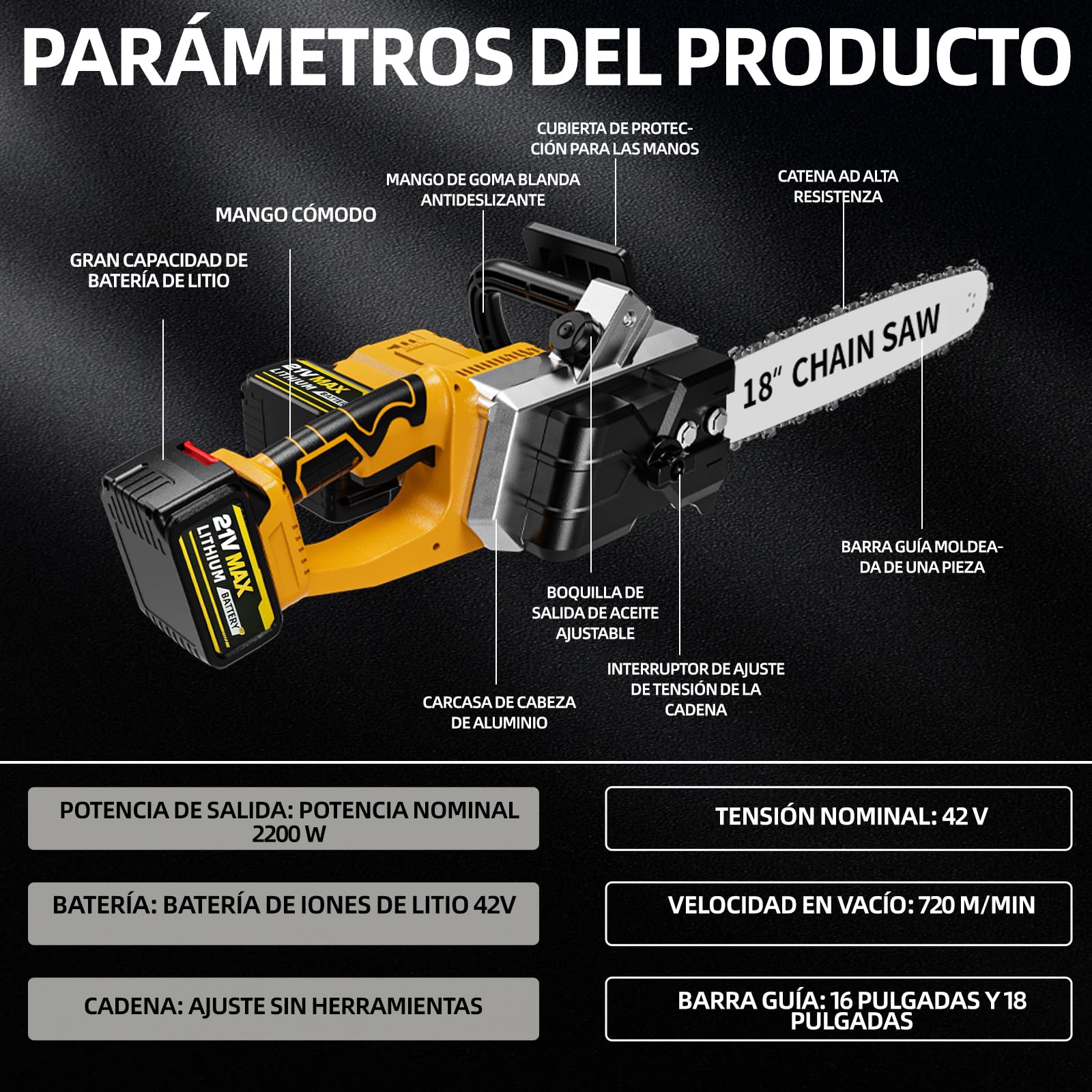 Motosierra eléctrica portátil, batería sin escobillas de 2200 W, lubricación automática de la cadena y freno de cadena, adecuado para trabajos forestales y de madera.