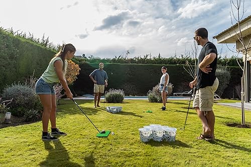 Miniatura 6 de Par Pong Juego de astillado de golf para patio trasero - Juego de golf al aire libre con 12 cubos, 2 alfombrillas de golpeo y pelotas de golf - para