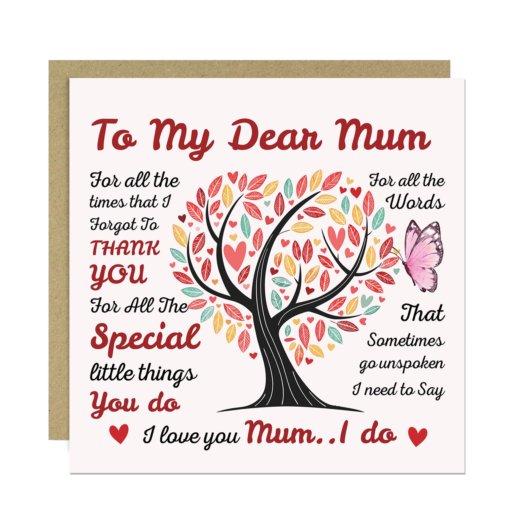 RED OCEAN Mothers Day Card, To My Dear Mum I Love You Card, Mum Birthday, From Daughter, From Son, Thank You For, Floral
