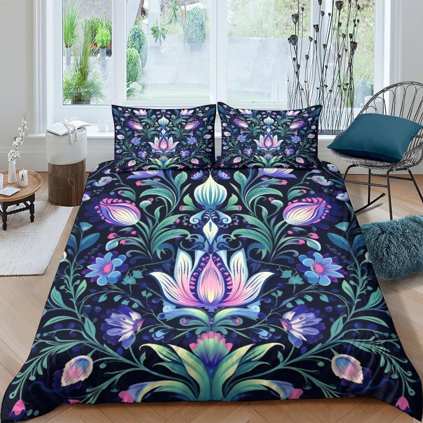 Parure de lit 3D housse de couette double 200x200 microfibres avec taies d oreiller