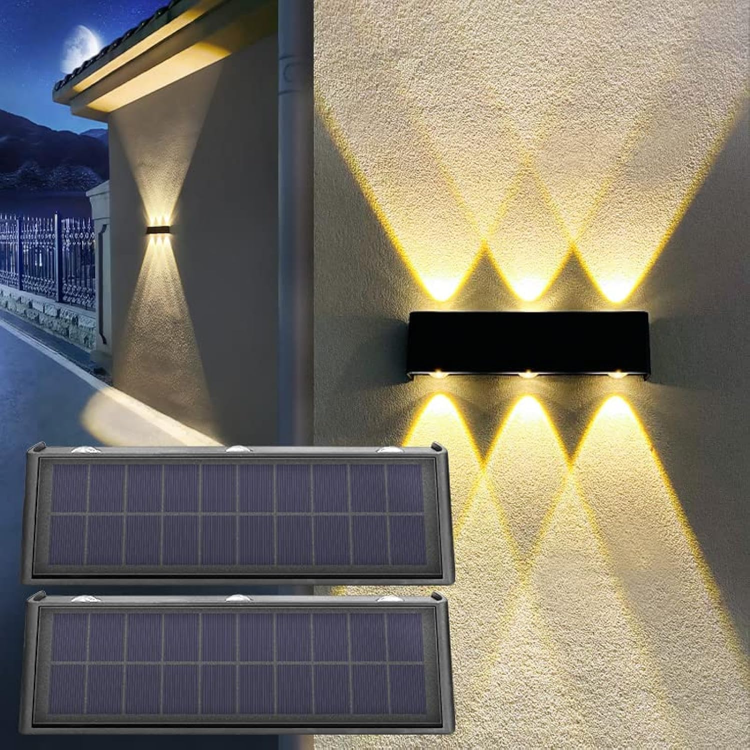 Solar Lights Outdoor Waterproof 3000K Warm Aluminum Dusk to Dawn Lighting Wall Sconce Up Down for Outside
