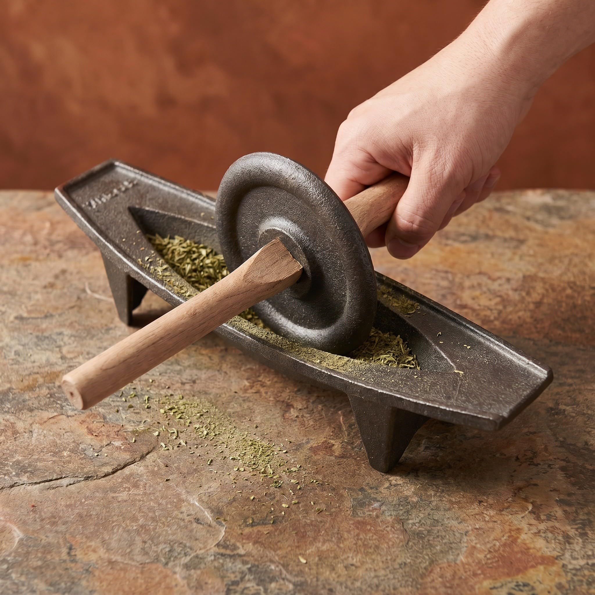 Zerodeko 1 Mortier et pilon - Moulin à manivelle traditionnel chinois avec tige en bois - Broyeur manuel pour ingrédients secs, thé