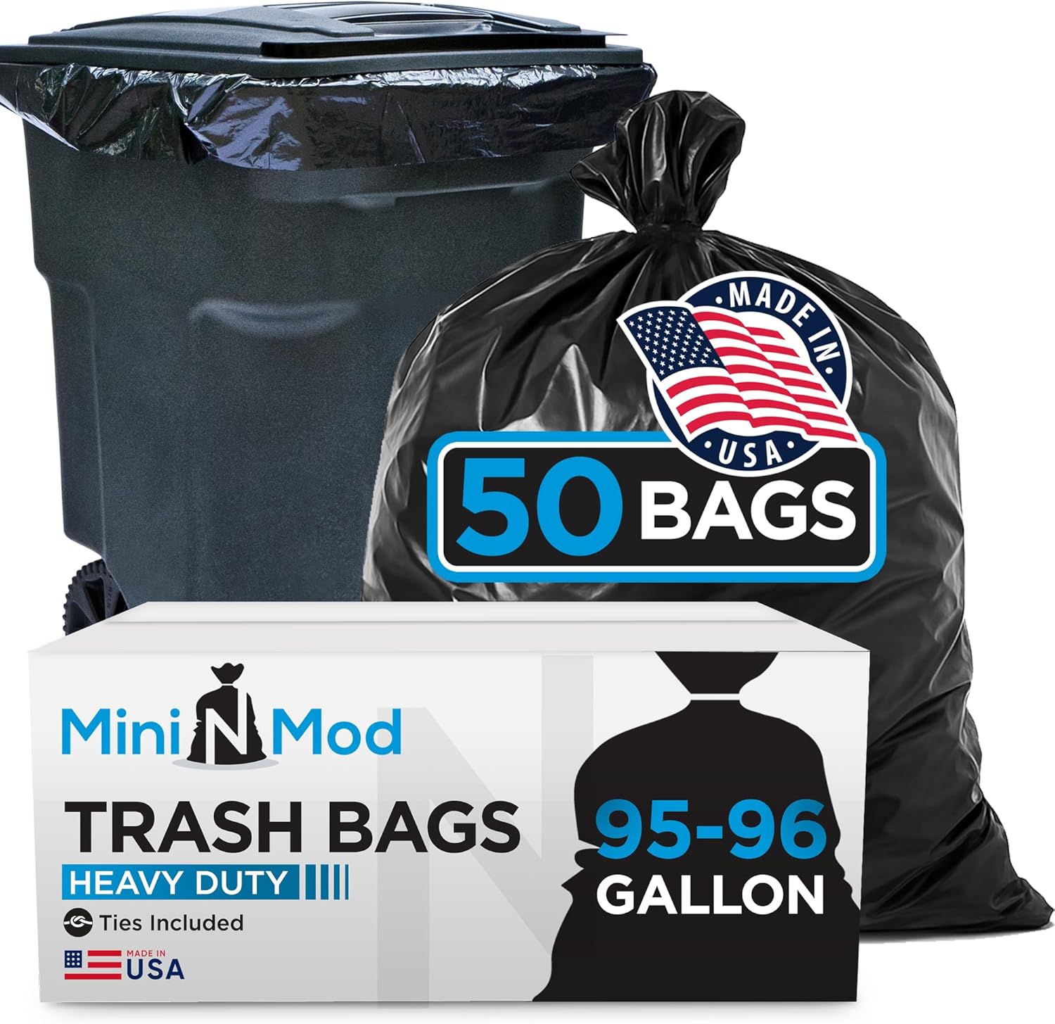 95-96 Gallon Trash Bags | 180 Bags ValuePack | Heavy Duty Black Garbage Bags, Puncture-Resistant Large Plastic Liners, Fits Rollaway Cans & Drums 95-100 Gallon, Value Pack for Serious Cleanup