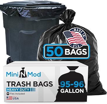 95-96 Gallon Trash Bags Heavy Duty | 50 Count | Extra Large 95-96 Gallon Trash Can Liners | 90-100 Gal for Outdoor, Commercial, and Home Use