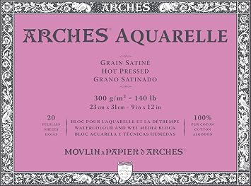 Arches Watercolor Paper Block 140 lb. Hot Press 9x12"