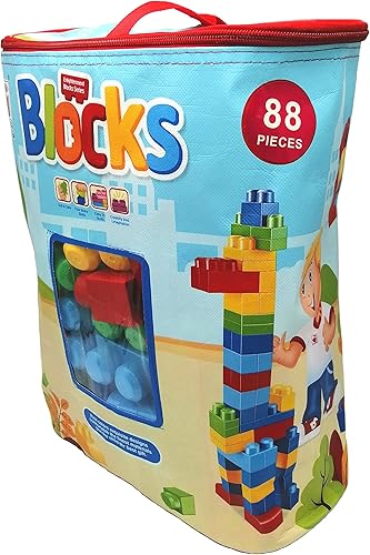 Miniatura 5 de Bloques de construcción grandes de 88 piezas con bolsa de construcción azul, juguetes educativos STEM, regalo para niños y niños pequeños