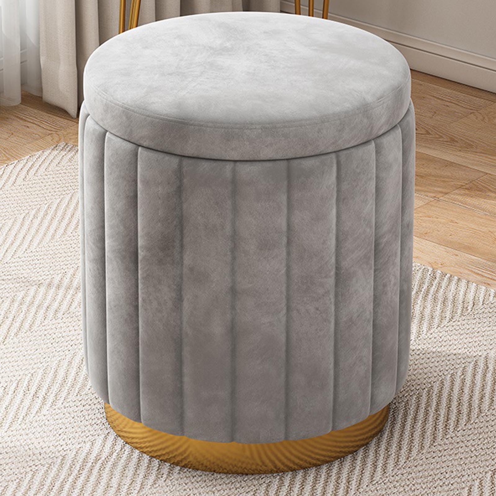 Pouf de rangement velours rond siège coiffeuse chambre et petit meuble gain de place salon