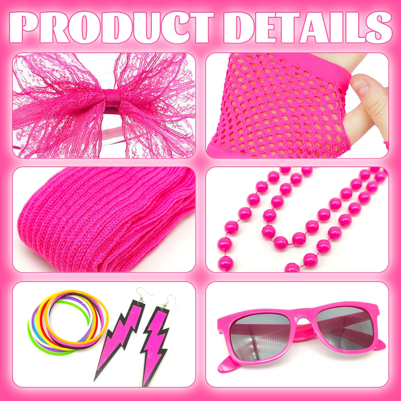 YAUOIPI 19Pcs 80s Fancy Dress for Women 80s fancy dress accessories 1980s Fancy Party Costume Accessories Set - Image 3