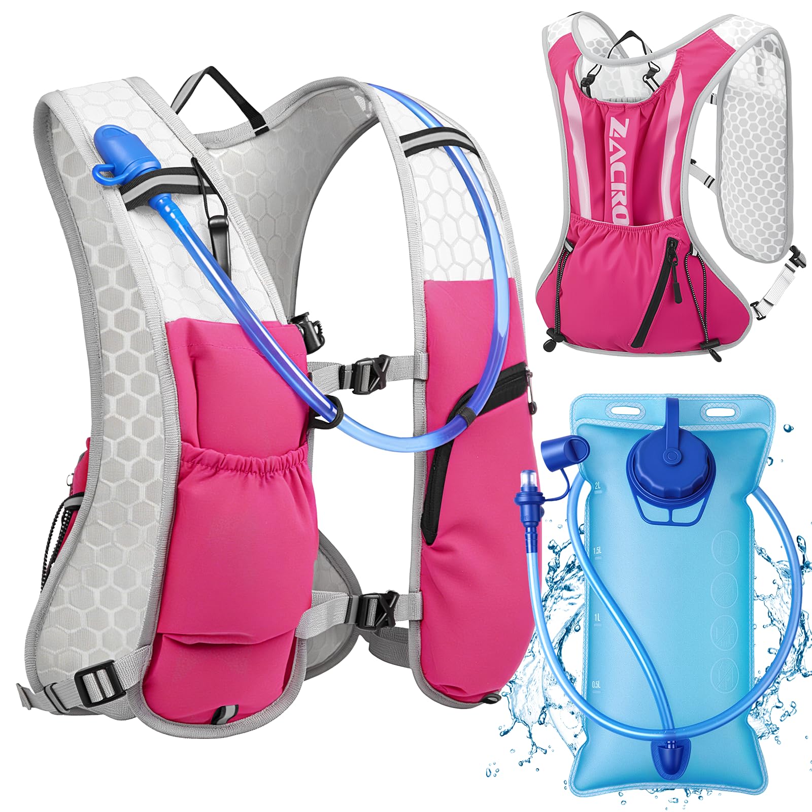 Zacro Running Hydration Vest Backpack, Running Vest with 2L Water Bladder for Men Women,…