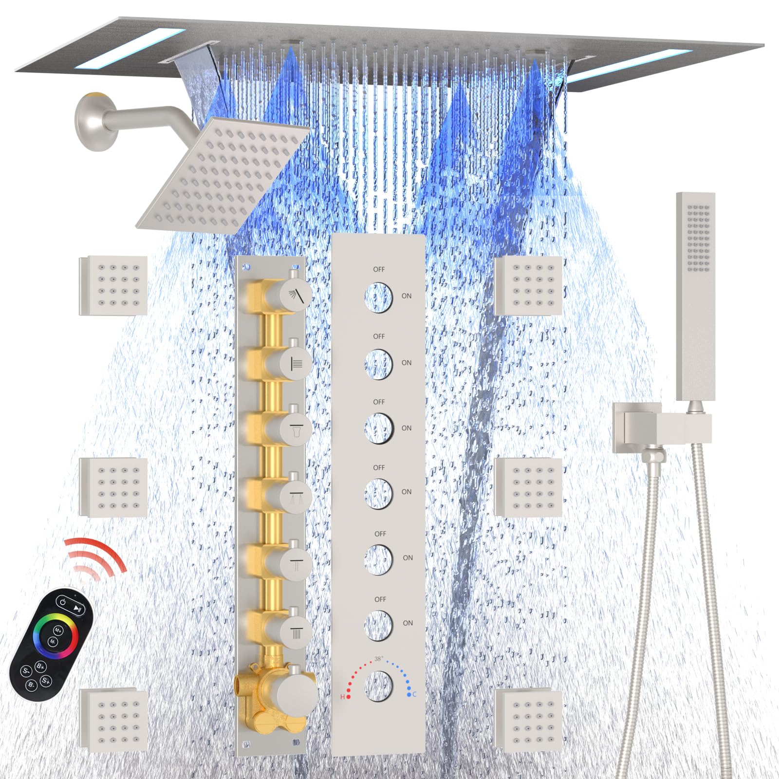 Def Showers HOMEDEC Full Body Shower System with Double Shower Heads, 6pcs Body ...