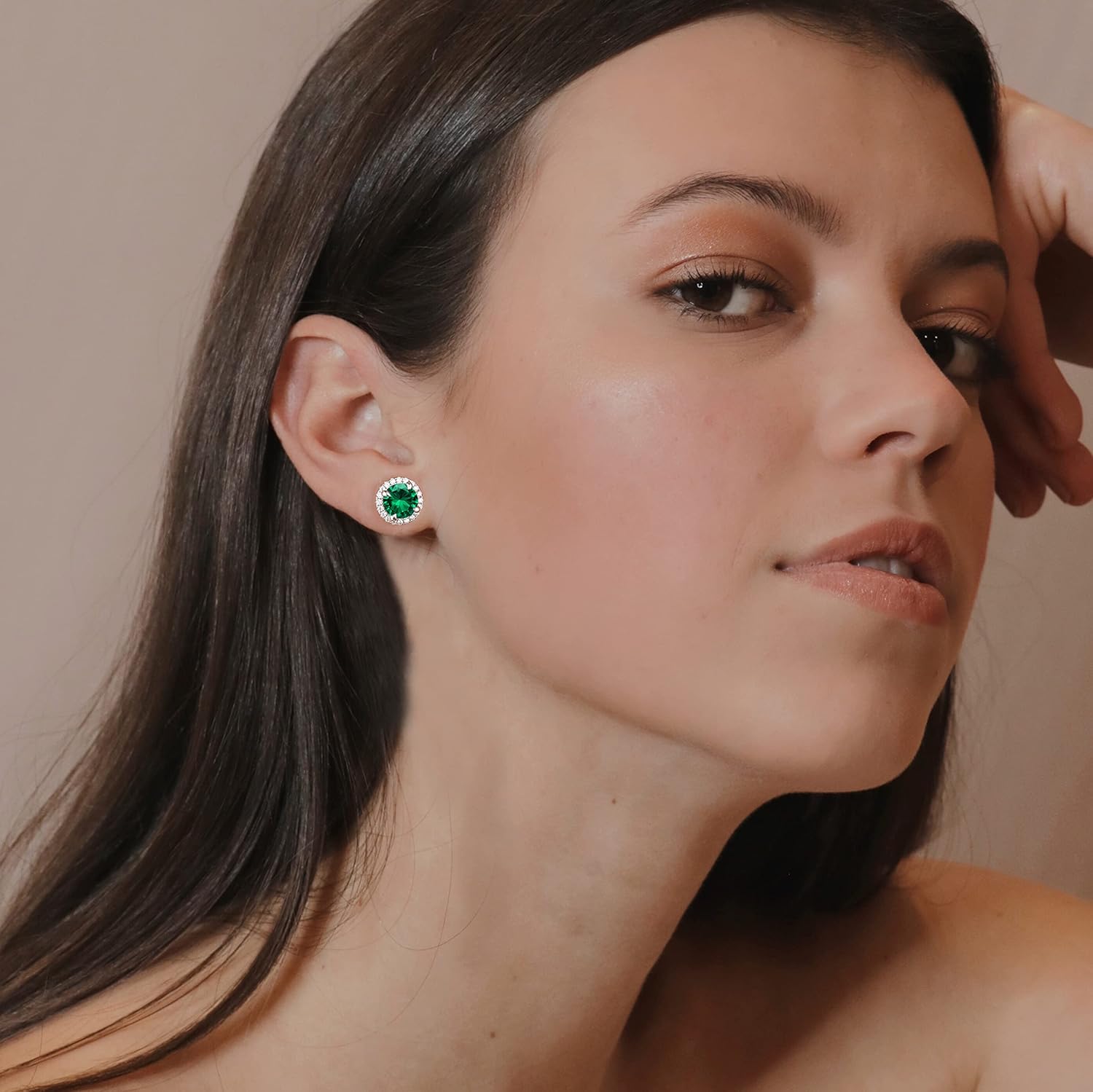 SMILEST Gifts for Her - 925 Sterling Silver Halo Birthstone Earrings, Round Cut Birthstone Stud Earrings Anniversary Birthday Gifts for Women Mom Wife Daughter Girlfriend Grandma - Image 6