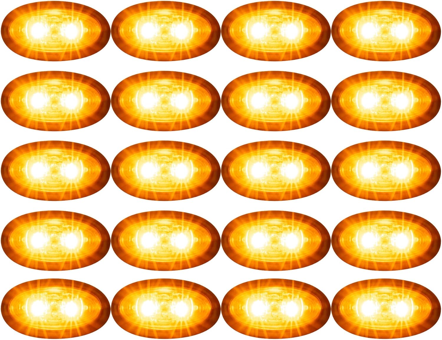LONG HAUL Clear/Amber Mini Oval 2 LED Diodes 2" X 3/4" .75" Clearance Marker Trailer Truck Lights with Bullet Ends (20 Pack)