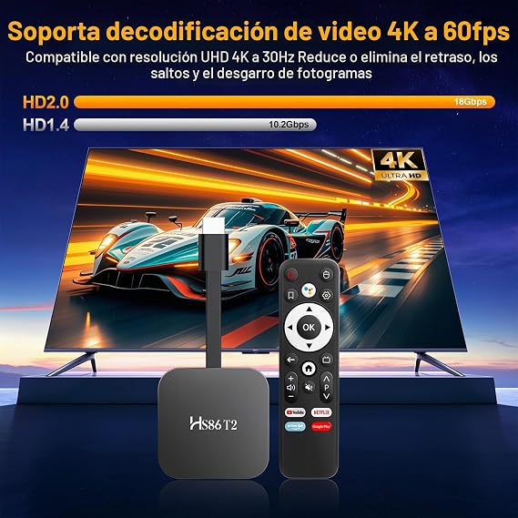 Android TV 14.0 Transmission Bar, Smart TV Transmission Bar 2GB RAM 16GB ROM, RK3518 Chip, Dual WiFi 2.4G/5.8G, BT5.0, HDMI 2.0 and HD 4K, Voice Remote Control Support Video and Audio