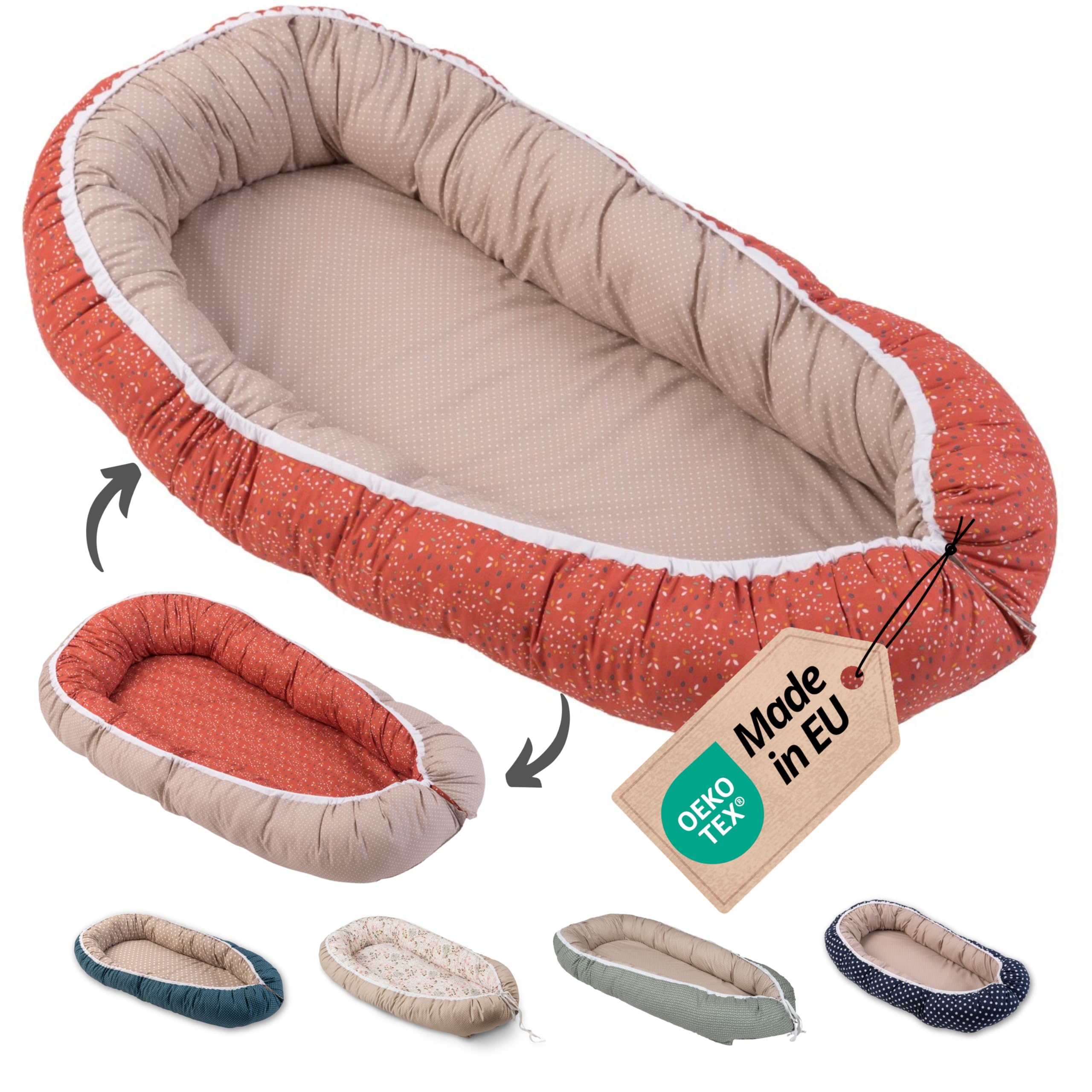 ULLENBOOM Babynest - 100% OEKO-TEX Materialien & Made in EU, Regenbogen - Babynestchen Neugeborene aus kuscheliger Baumwolle, Ideal als Reisebett & Kuschelnest geeignet