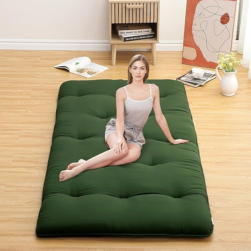 Miniatura 6 de Colchón de futón japonés tamaño individual de 80 x 39 pulgadas, cama plegable gruesa para adultos, tumbona enrollable, tapete de dormir tatami,