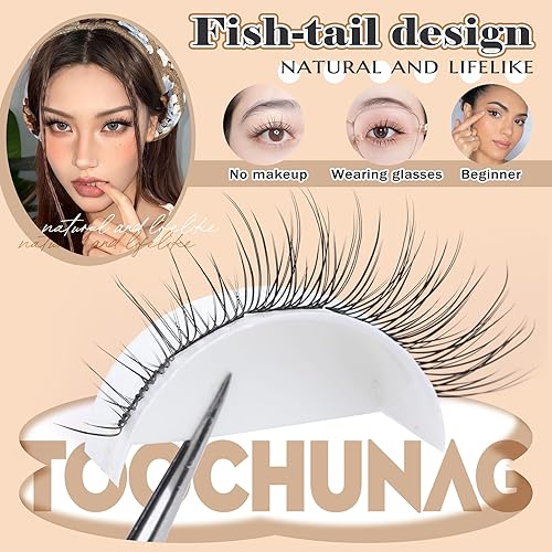 Miniatura 2 de TOOCHUNAG Kit de extensiones de pestañas naturales con pegamento transparente de 0.31 onzas líquidas, extensiones de pestañas en racimo de 0.31 a