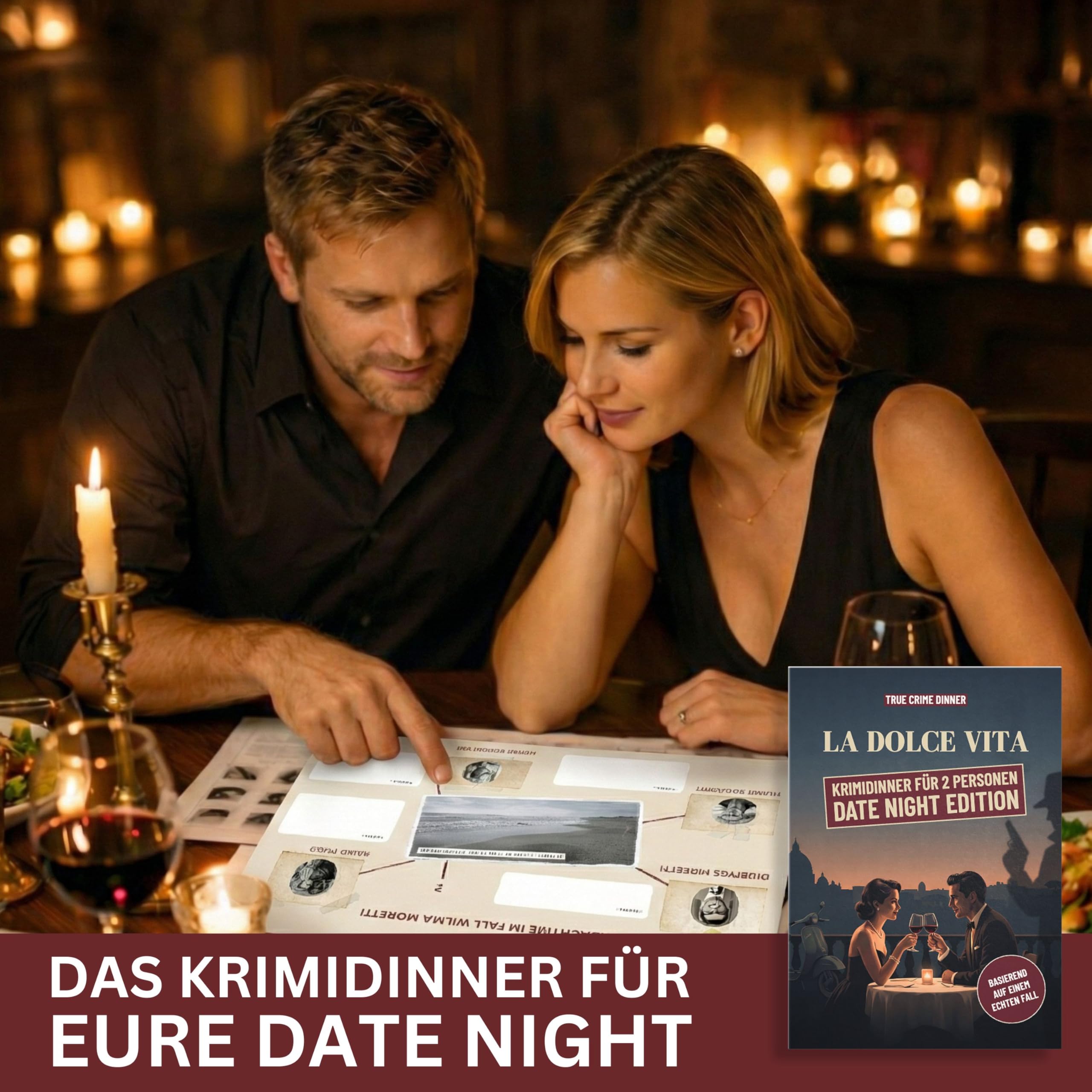 Krimidinner 2 Personen La Dolce Vita - Krimi Dinner Date Night Edition - Krimispiel für Erwachsene, Crime Dinner Date Ideen für Paare, Geschenk für Partner, Paar Geschenk
