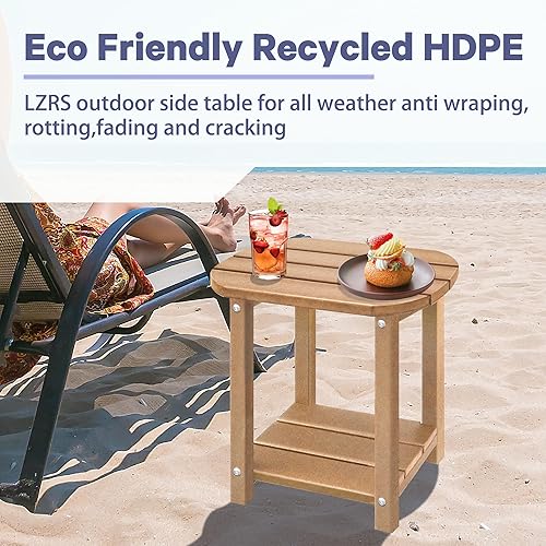Miniatura 125 de LZRS Mesa auxiliar para exteriores, mesa auxiliar ovalada Adirondack doble con almacenamiento de 2 niveles, mesas auxiliares de HDPE para patio