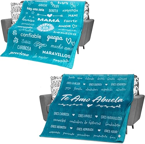 FILO ESTILO Paquete de forro polar Abuela y SpanishMom dos mantas de forro polar de calidad de 11.29 ozm para Abuela y SpanishMom, ambas en color