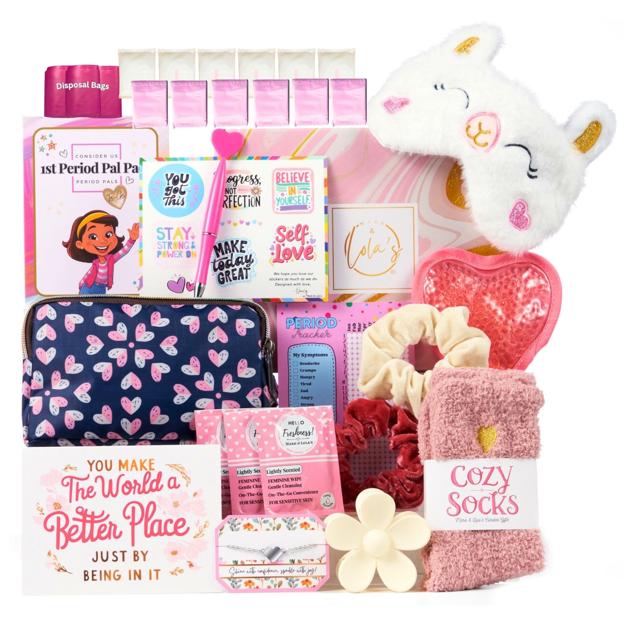 Mark and Lolas First Period Pal Pack Gift Box First Period Kit for Tweens Teens Pads Panty Liners
