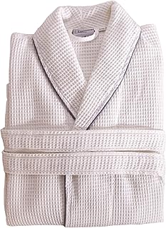 Leruum Bath Collection - Albornoz unisex de punto gofre ligero 100 % algodón, color blanco, talla L/XL, color blanco