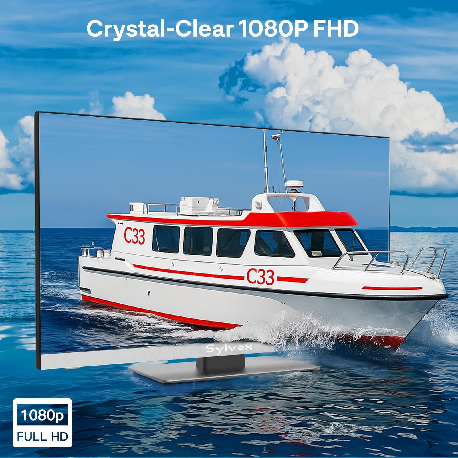 SYLVOX 22-inch RV TV, 1080P FHD Smart Google TV, 12V/24V DC & AC Power, with Built-in DVD Player for Truck RV Boat, Waterproof Remote, 9-32V Wide Voltage Shock-Resistant Design