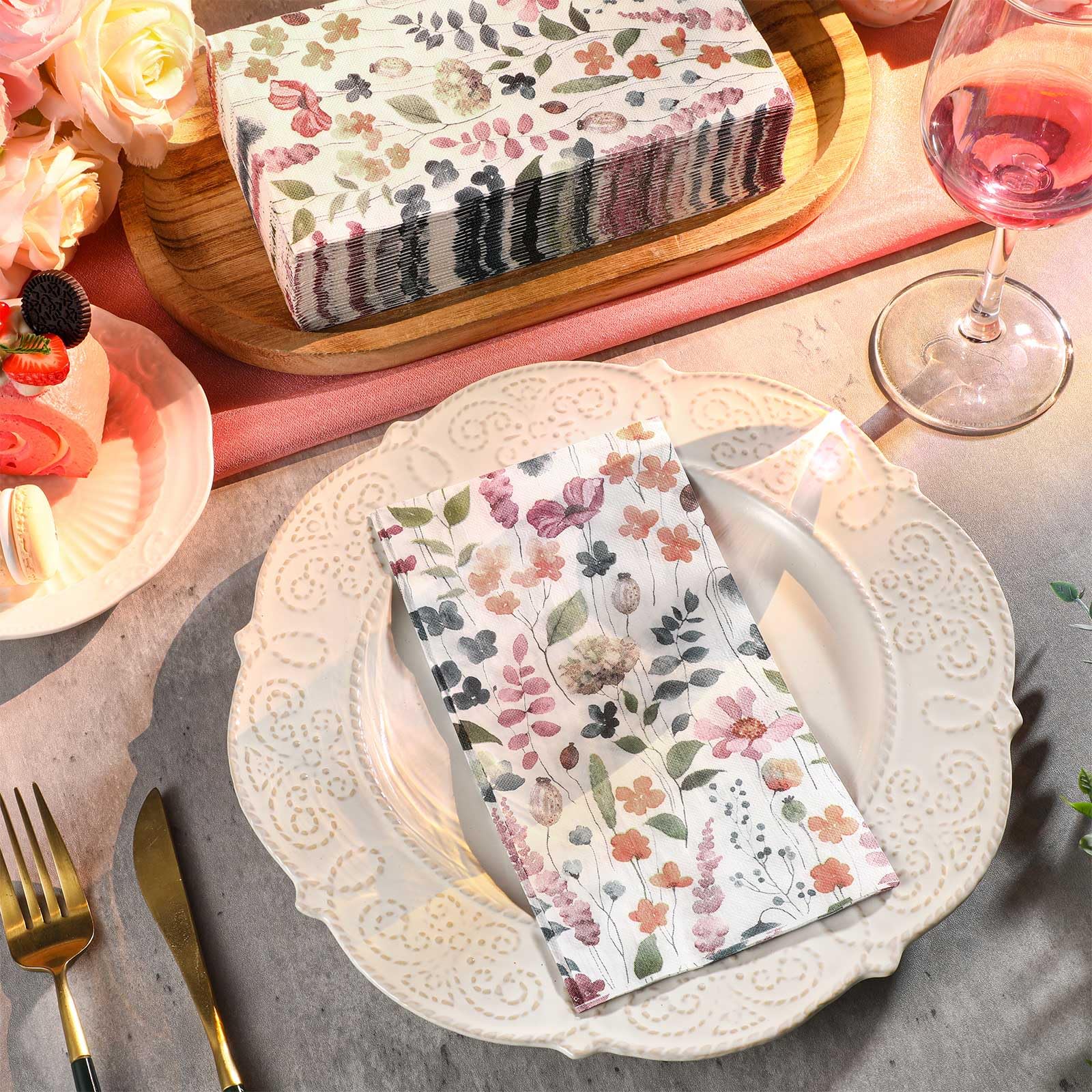 Seajan 200 servilletas de papel florales para invitados, toallas de mano desechables para baño, toallas de papel desechables para invitados, servilletas para primavera y verano, boda, baño, cumpleaños