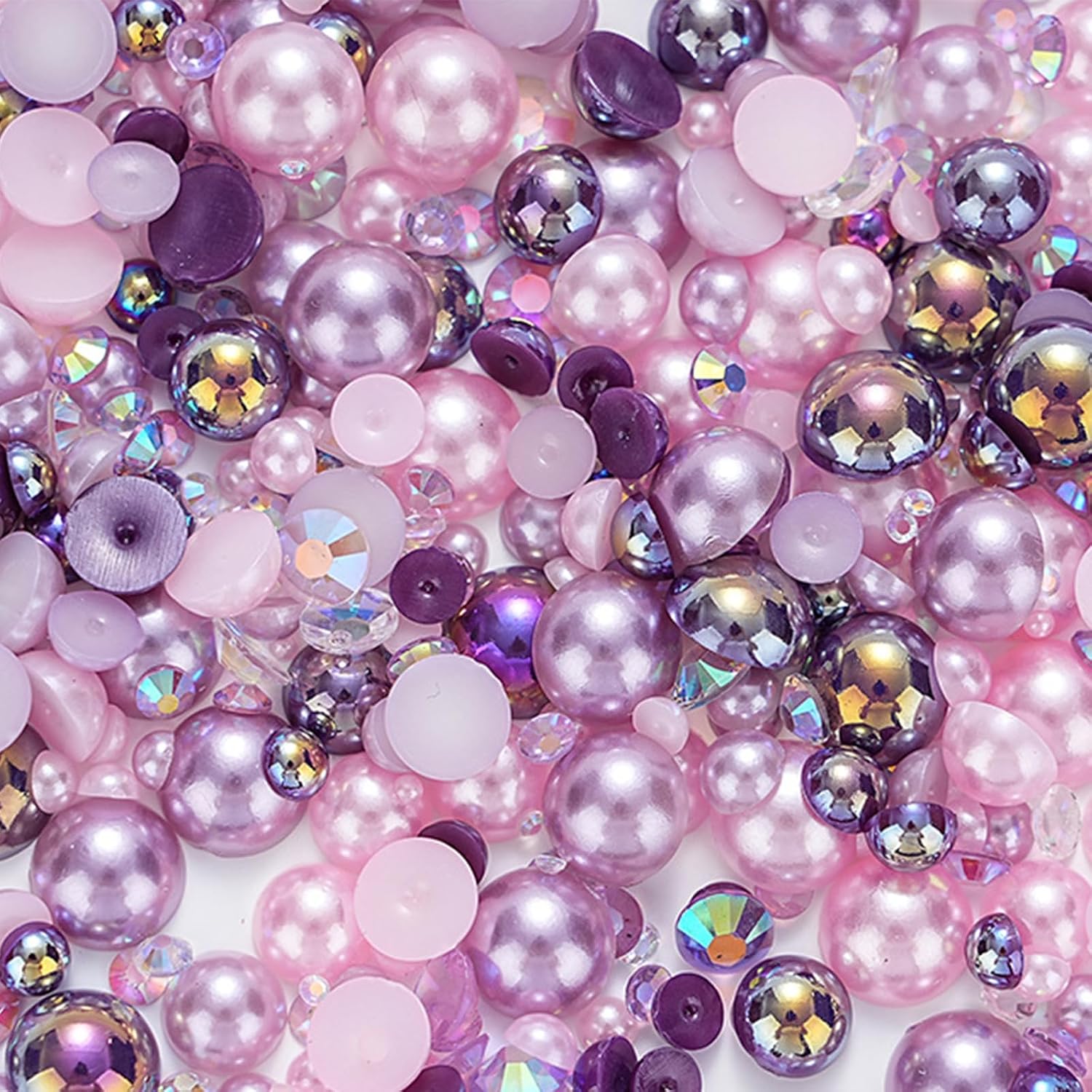 100g Mix Flatback Pearls and Rhinestone, Rhinestones for Crafting,Mixed Size 3mm-10mm AB Color Round Half Pearls Flatback Pearl Beads for DIY Craft Nail Art Shoes Clothes Tumblers(Black|Silver|White)