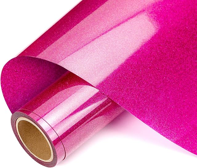HTVRONT Rose Red Glitter Heat Transfer Vinyl - 10'' X 10ft Glitter Iron on Vinyl for Silhouette Cameo Rose Red Glitter HTV Vinyl Roll for Fabric and T-Shirt