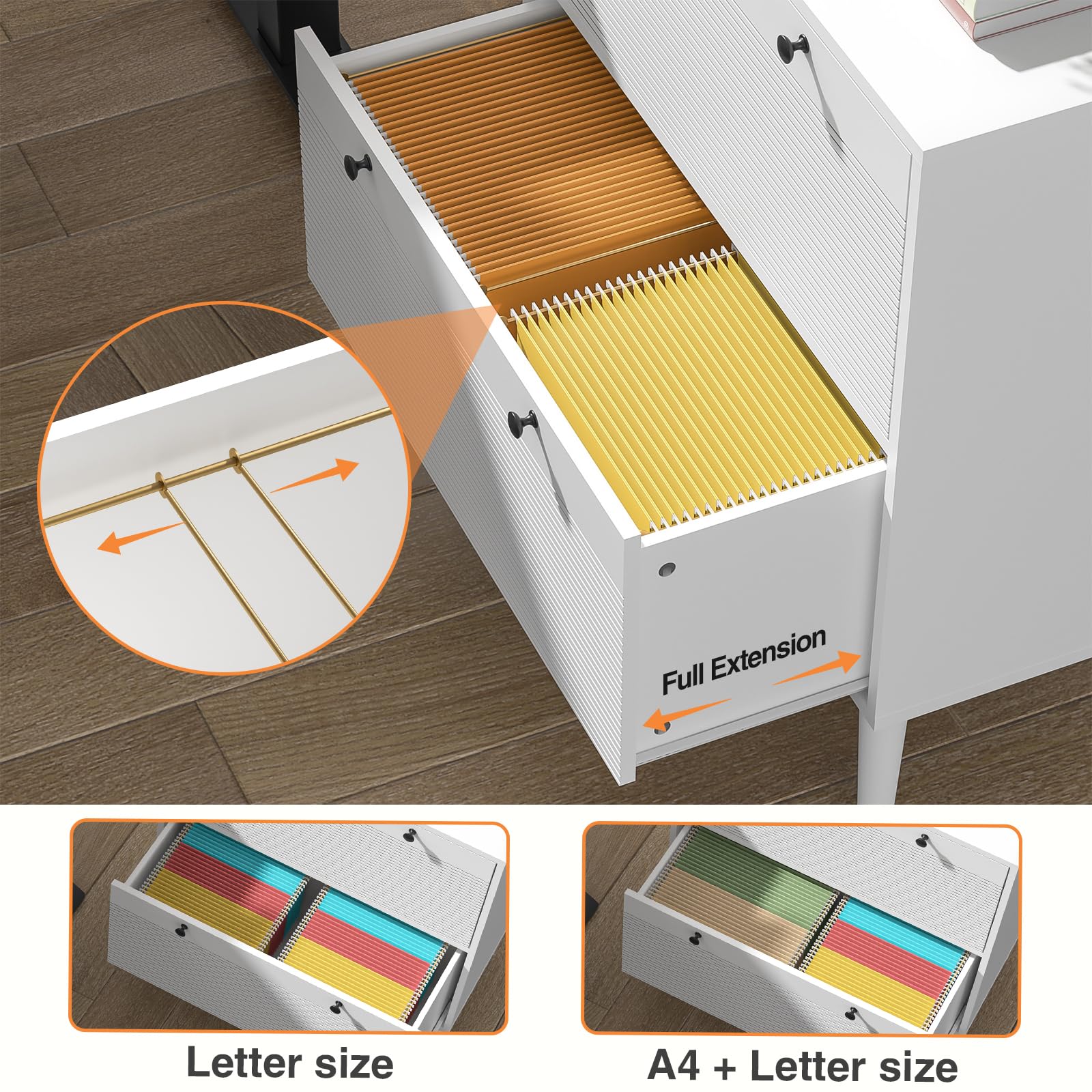 Weißer Aktenschrank für Homeoffice - 2 Schubladen mit Hängeschiene für Letter/A4/Legal, Druckerablage und Aufbewahrungsschrank als Büromöbel