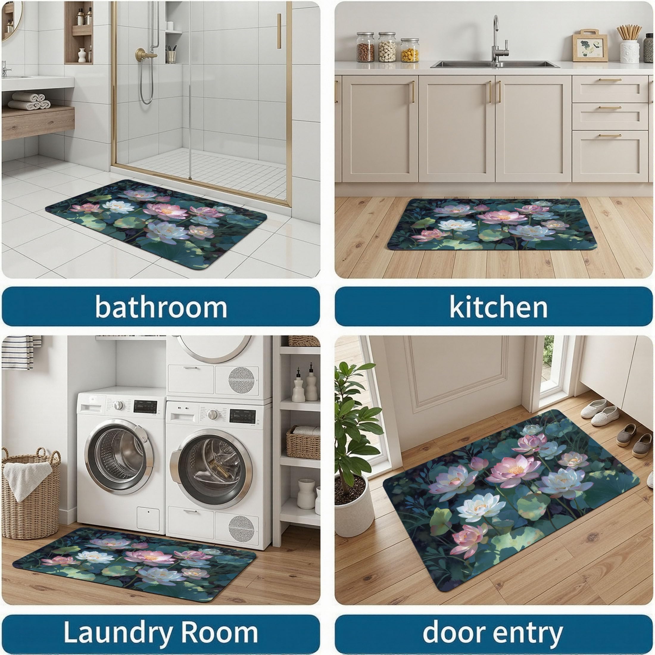 Paillasson de intérieur Antidérapant, Tapis de Romantique Jardin, Tapis Salle de Bain Flanelle Douce, Absorbant l'eau, pour Cuisine (Aquarelle Fleurs Sauvages, 60x90cm