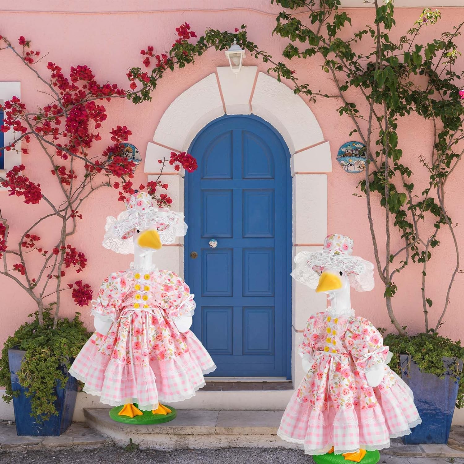JcHrmers Spring Porch Goose Outfits Flower Goose Outfit Lolita Lawn Porch Goose Clothes Fits 23" Cement Plastic Goose Statue for Spring Outdoor Garden Yard Patio Statue Art Decor