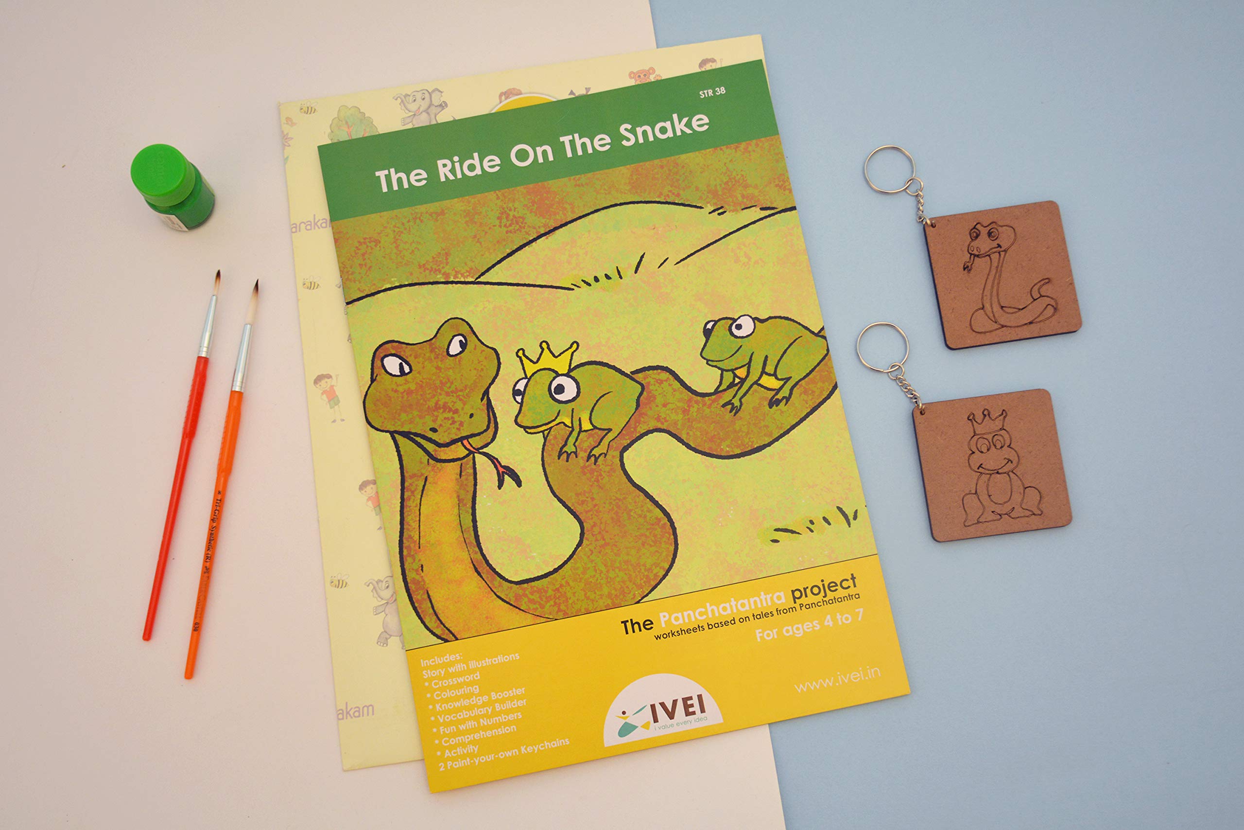 IVEI Panchatantra Story Kids Learning Book - Workbook and 2 DIY Keychains - Colouring Activity Worksheets - Creative Fun Activity and Education for Kids - The Ride on a Snake (Age 4 to 7 Years) - Image 2 thumbnail