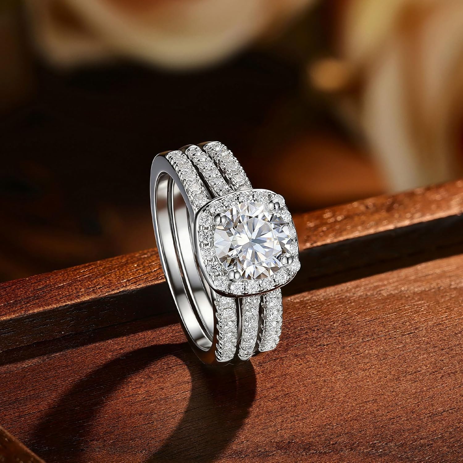 Womens Moissanite Bridal Wedding Ring Set 2 Carat 925 Sterling Silver D Color VVS1 Clarity Round Cut Engagement Band