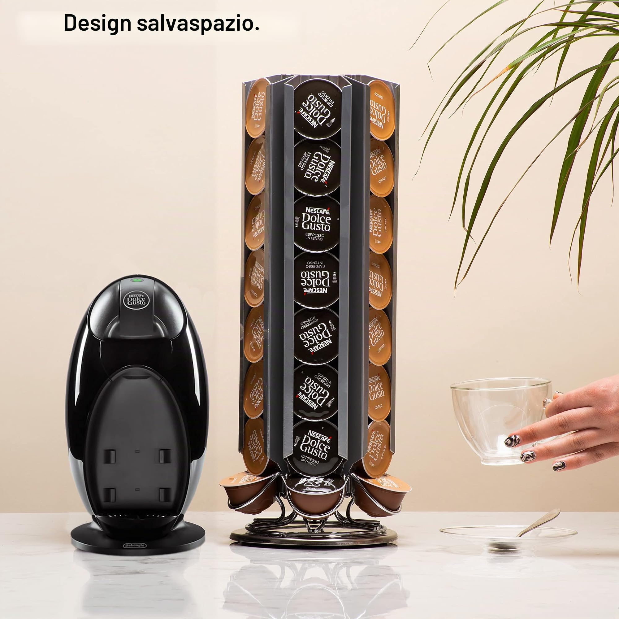 Peak Coffee - Porta Capsule Dolce Gusto - Porta Cialde - 48 Capsule - Contenitore Capsule Nespresso - Supporto Girevole Verticale 360° - Antiscivolo e AntiGraffio - Organizzatore Cialde