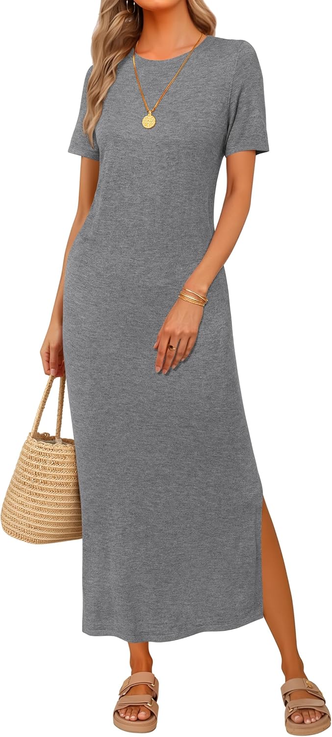 Arach&Cloz Women's Wool Blend Lightweight Spring Casual T Shirts Maxi Dress 2026