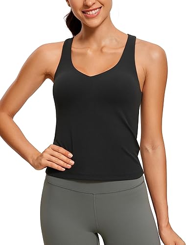 CRZ YOGA Butterluxe - Camiseta sin mangas con cuello en V para mujer, con brasier integrado, sin mangas, acolchada, espalda cruzada, yoga, atlética