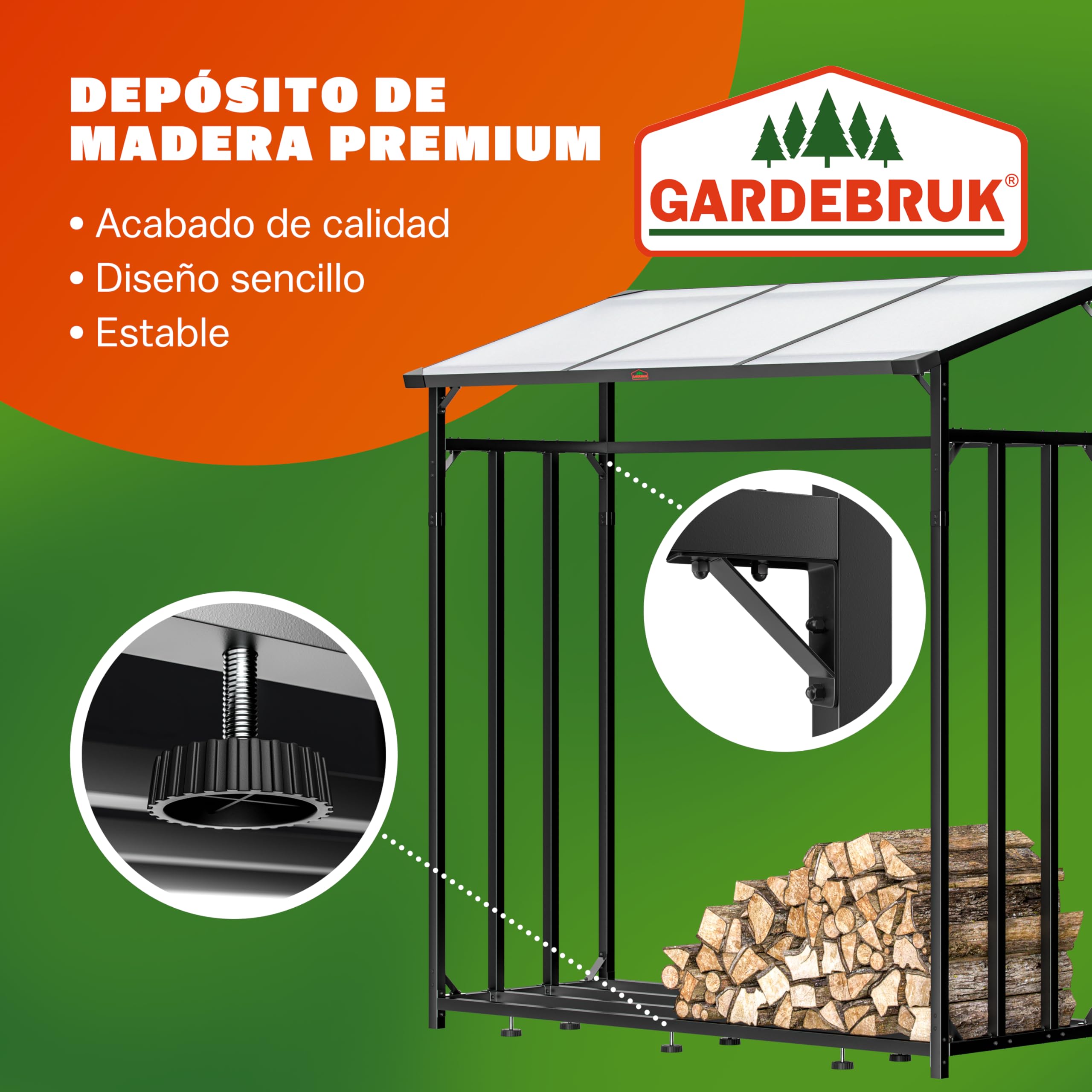 Gardebruk® Estante Almacenamiento Leña Exterior XXL Acero Techo Integrado incl. Bolsa Transporte Leñero Cubierto Impermeable Protección Viento Lluvia Negro