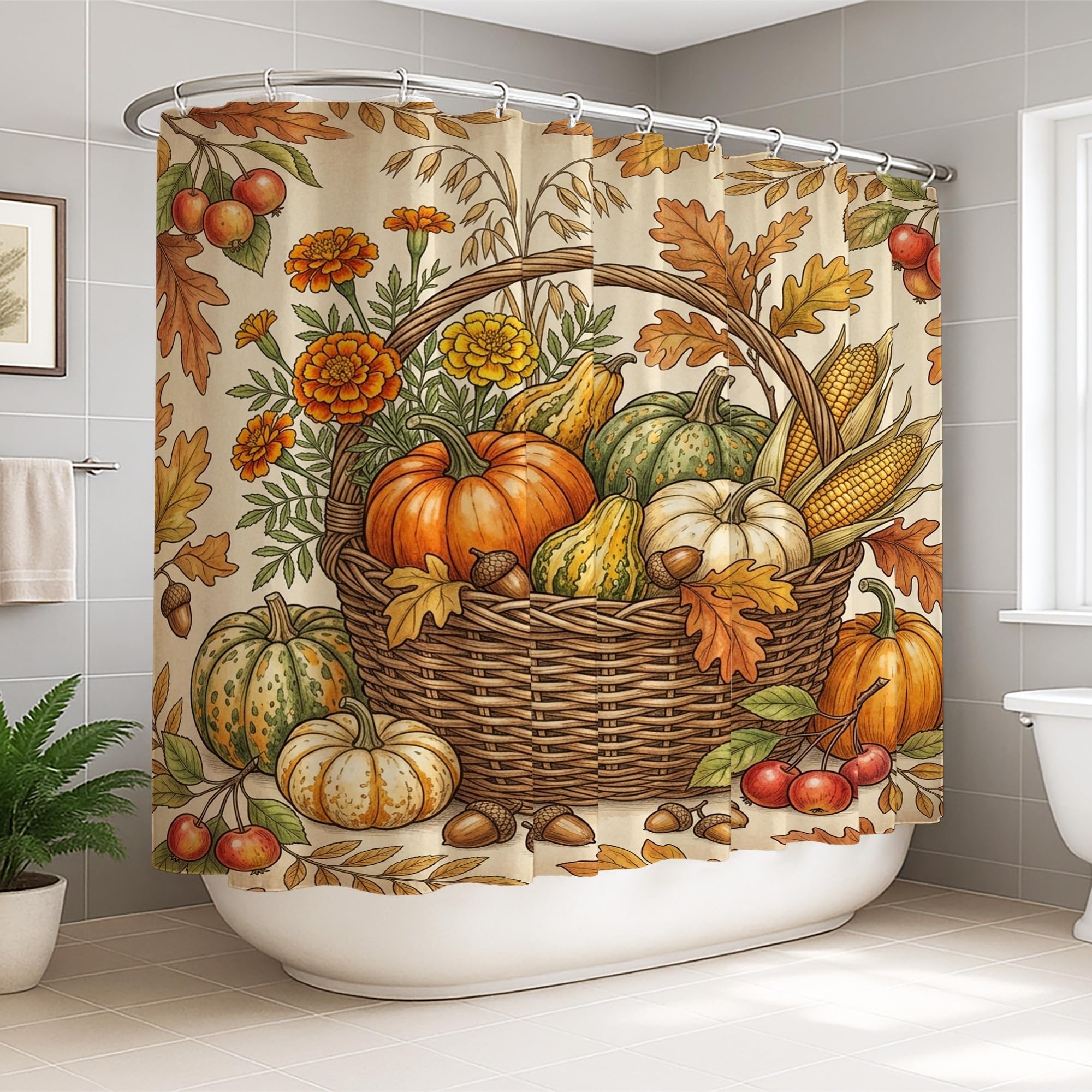 Rideau de douche citrouilles vintage en polyester imperméable de taille XXL 274 x 183 cm