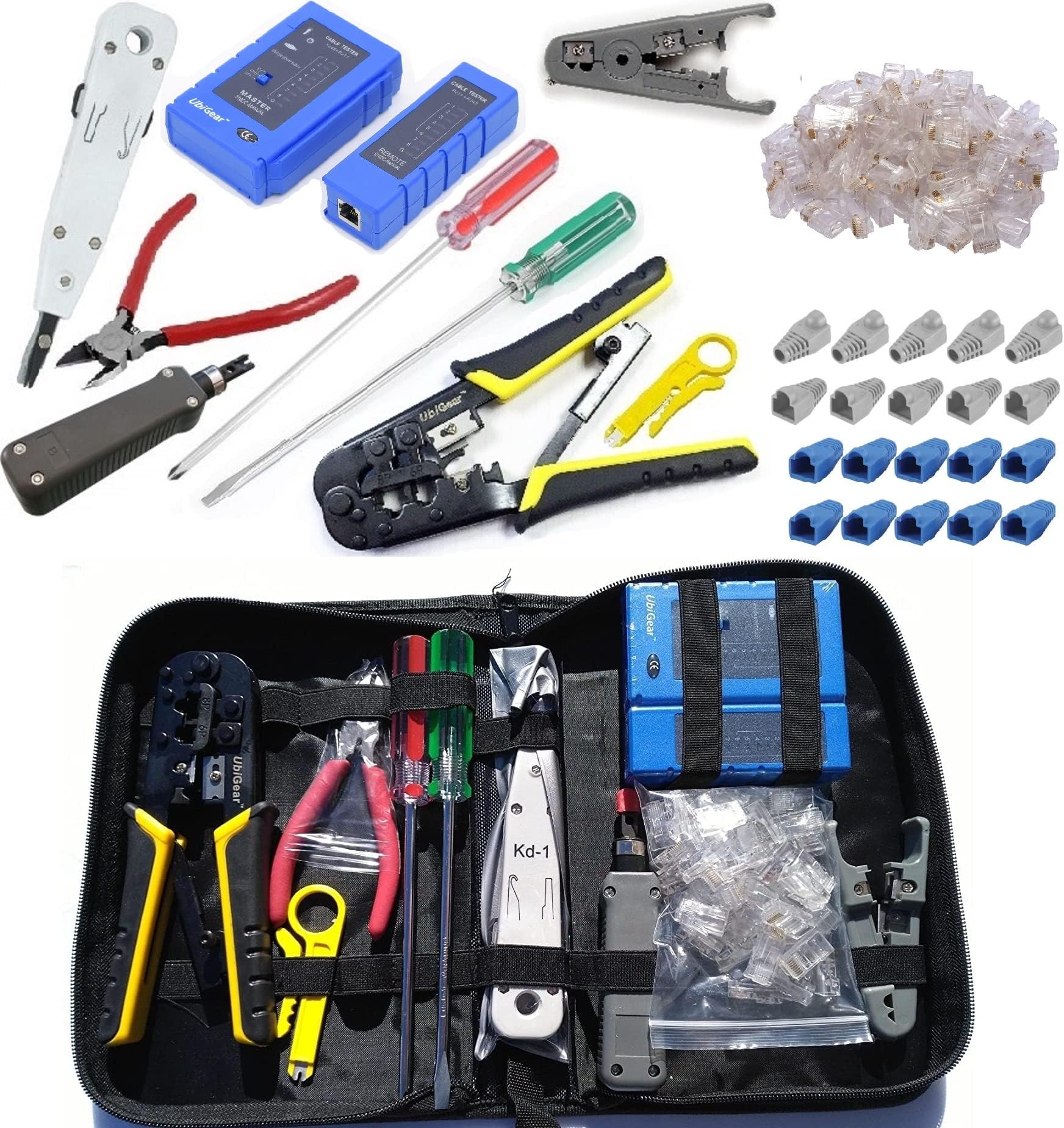 LEATBUY Network Crimp Tool Kit for RJ45/RJ11/RJ12/CAT5/CAT6/Cat5e/8P, Professional Crimper