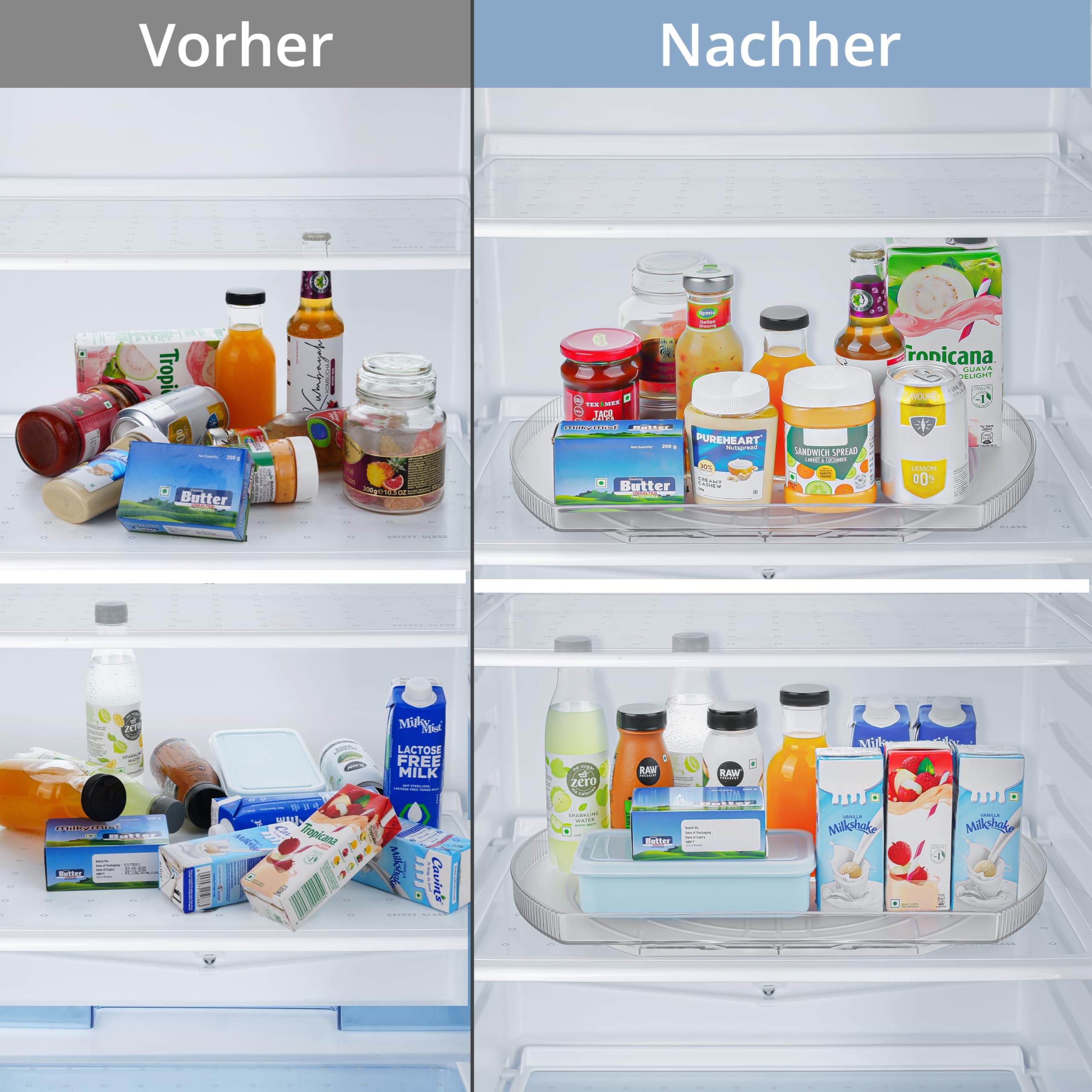 Winter Shore Rechteckiger Drehteller Kühlschrank - Rechteckiger Organizer Drehbar & Verschiebbar - Lazy Susan Drehteller für Kühlschrank, Küche, Vorratsschränke, Arbeitsplatte - 42 x 28 x 3,5 cm
