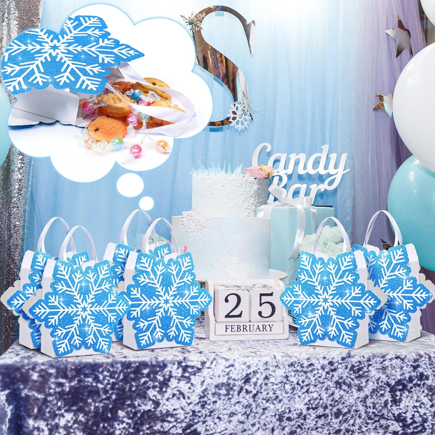 Kolldenn 12 Pcs Snowflake Party Favors Bags Glitter Small Wonderland Paper Winter Goodie Bags with Handle for Candy Treat Gift Winter Holiday Birthday Christmas Party Supplies - Image 4